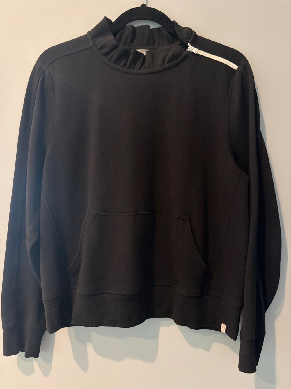 T by Talbots Black Ruffle Mock-Neck Sweatshirt with Shoulder Zip